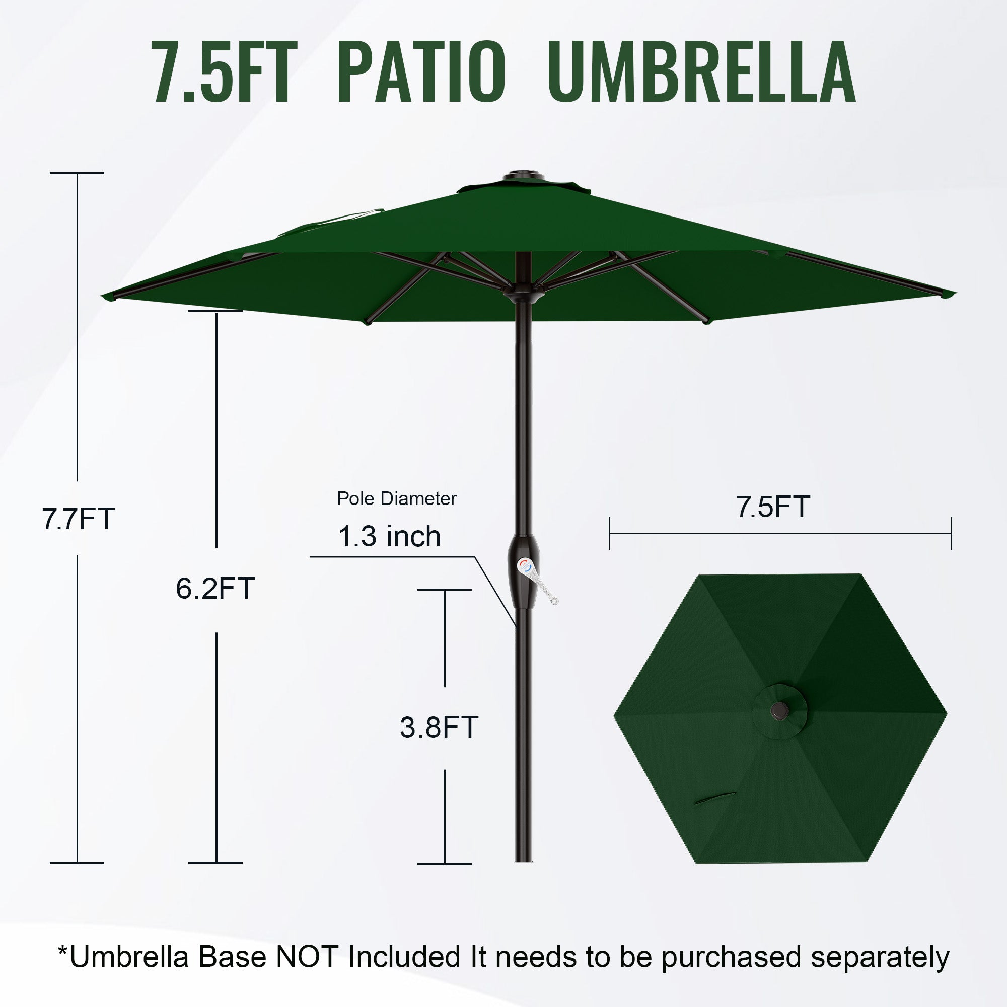 Easthome 7.5' Patio Umbrella Outdoor Table Market Umbrella with Smooth Crank handle, 6 Ribs, Backyard, Poolside, Garden