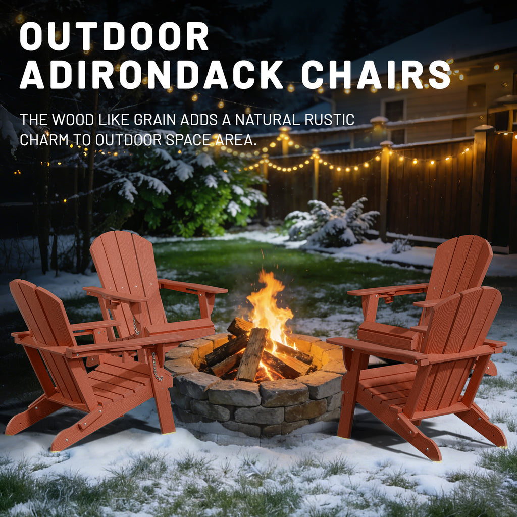 Easthome Adirondack Chair, HDPE All-Weather Outdoor Patio Lounge Chair with Cup Holder & 380lb Capacity for Deck, Garden, Poolside, Backyard
