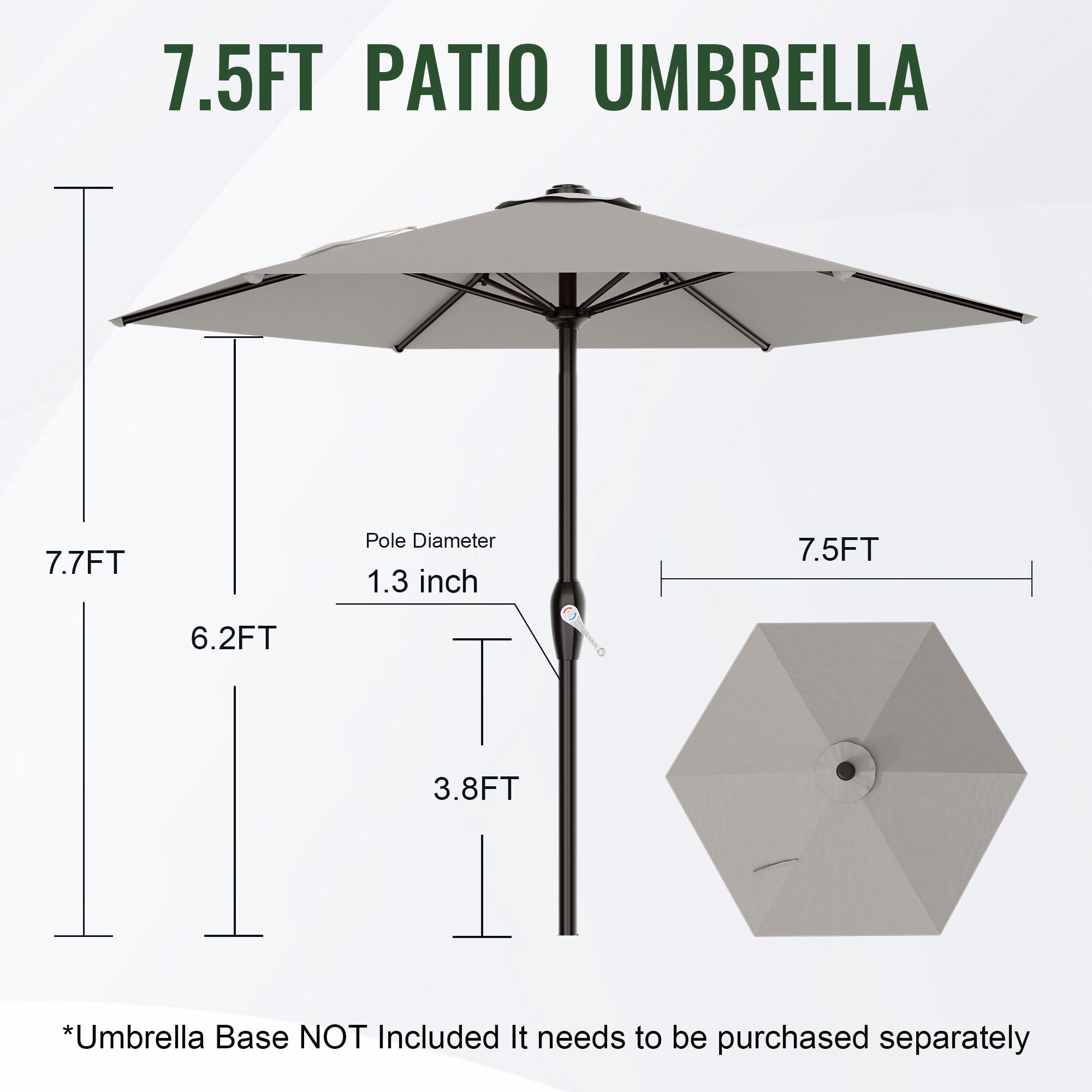 Easthome 7.5' Patio Umbrella Outdoor Table Market Umbrella with Smooth Crank handle, 6 Ribs, Backyard, Poolside, Garden