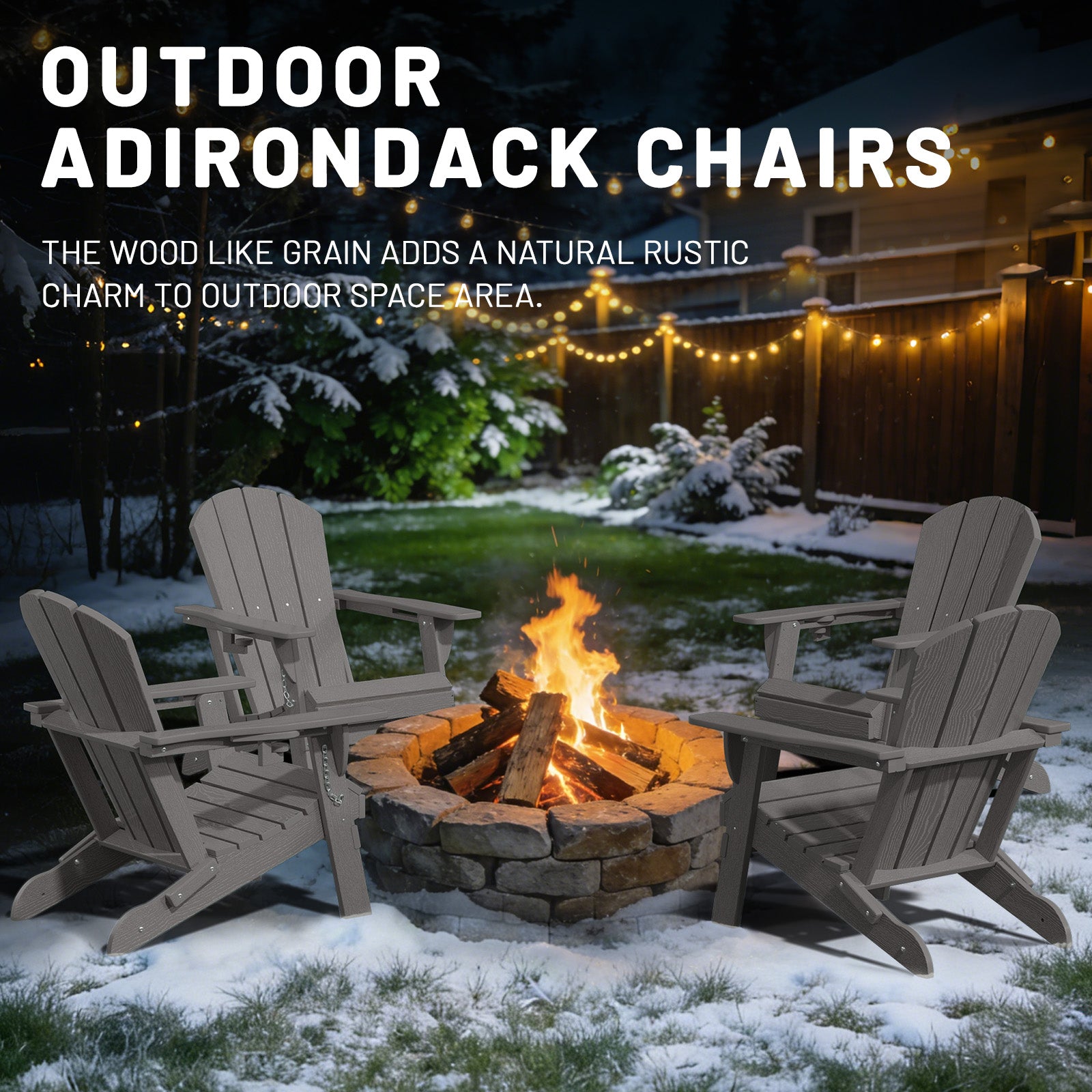 Easthome Adirondack Chair, HDPE All-Weather Outdoor Patio Lounge Chair with Cup Holder & 380lb Capacity for Deck, Garden, Poolside, Backyard