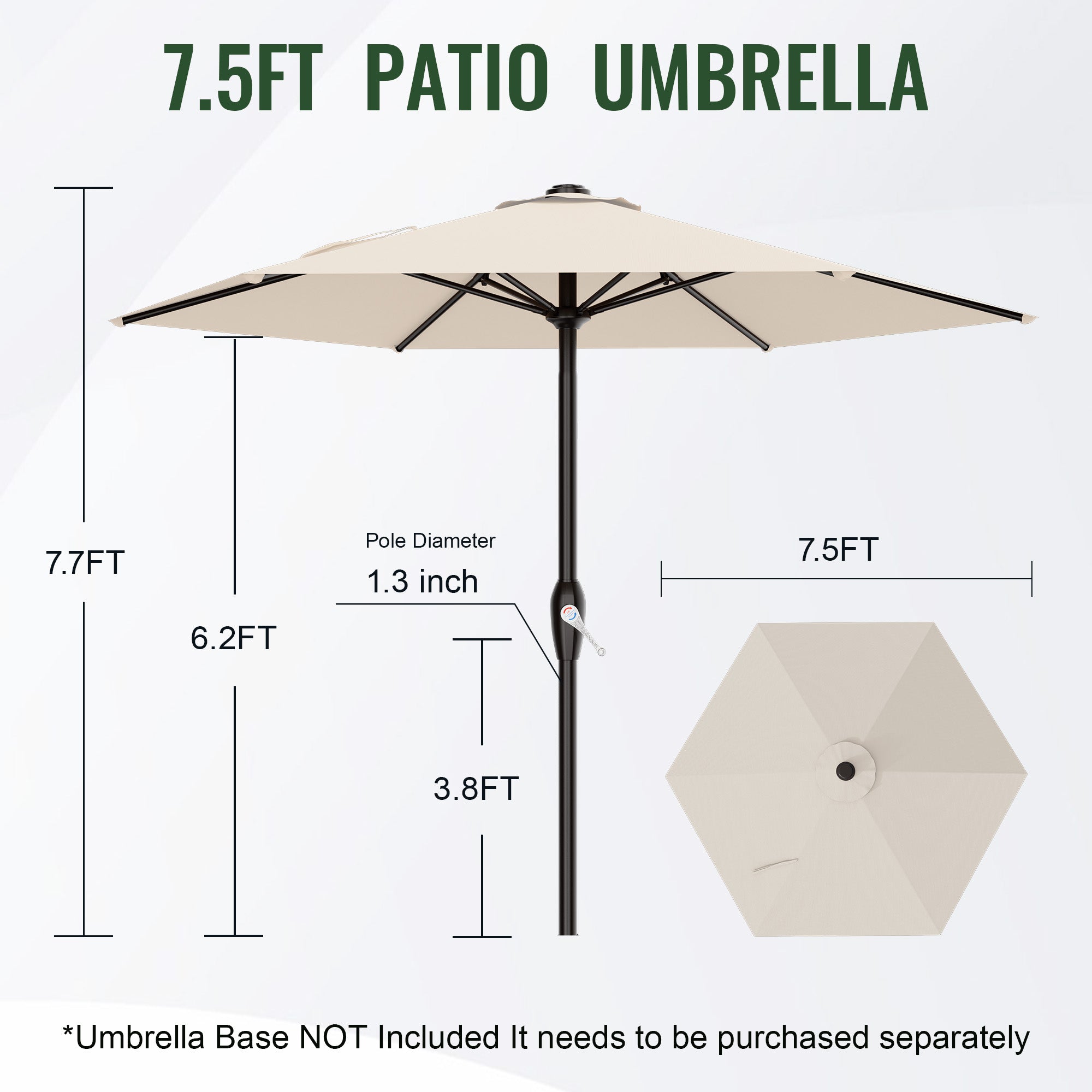 Easthome 7.5' Patio Umbrella Outdoor Table Market Umbrella with Smooth Crank handle, 6 Ribs, Backyard, Poolside, Garden