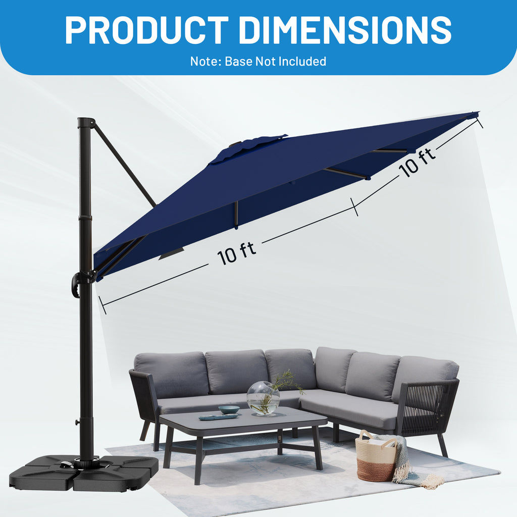 Easthome 10 × 10FT Square Cantilever Patio Umbrella, 360° Rotating Offset Umbrella with Crank, 8 ribs, Outdoor Hanging Roman Umbrella for Garden Deck Backyard