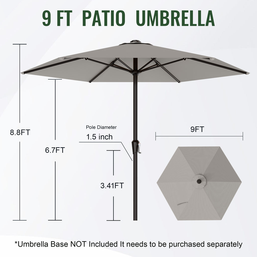 Easthome 9ft Patio Umbrella with Crank Lift System & 6 Sturdy Ribs Waterproof, Patio Table Umbrella Perfect for Poolside, Terrace, Beach and Outdoor Restaurant