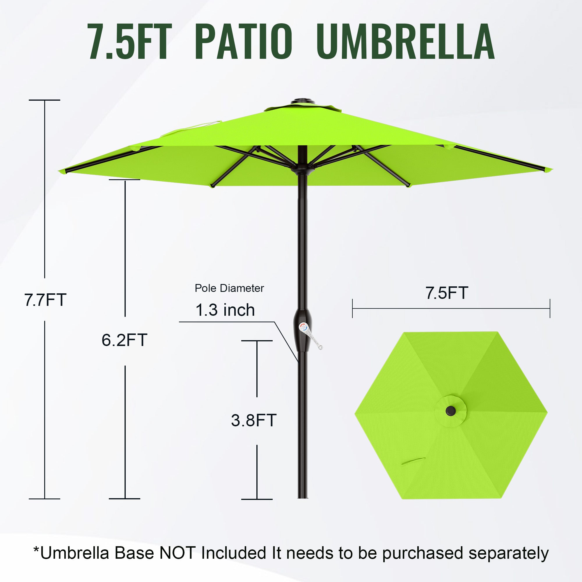 Easthome 7.5' Patio Umbrella Outdoor Table Market Umbrella with Smooth Crank handle, 6 Ribs, Backyard, Poolside, Garden