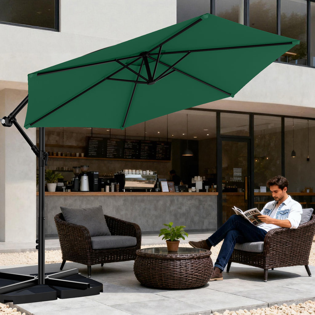 Easthome 10ft Offset Hanging Market Patio Umbrella for Backyard, Poolside, Lawn and Garden w/Easy Tilt Adjustment, Polyester Shade, 6 Ribs