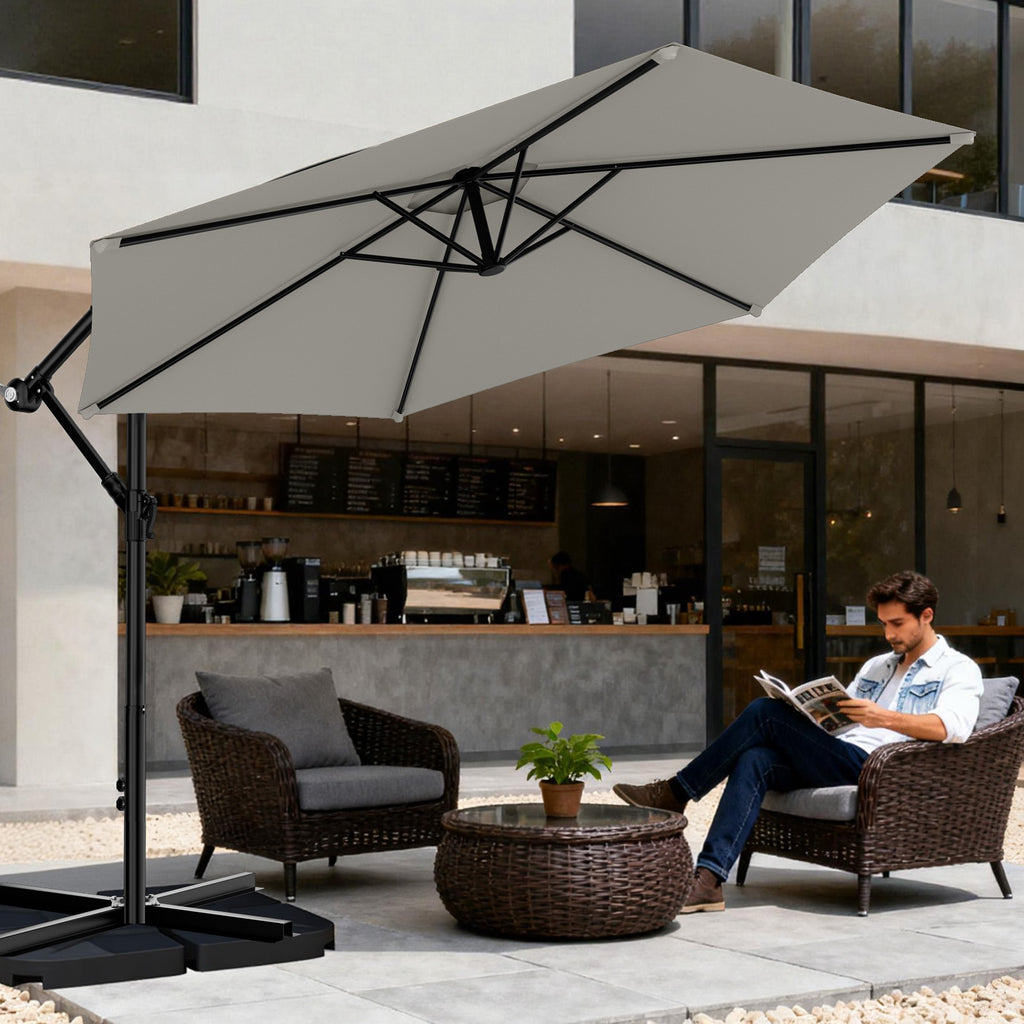Easthome 10ft Offset Hanging Market Patio Umbrella for Backyard, Poolside, Lawn and Garden w/Easy Tilt Adjustment, Polyester Shade, 6 Ribs