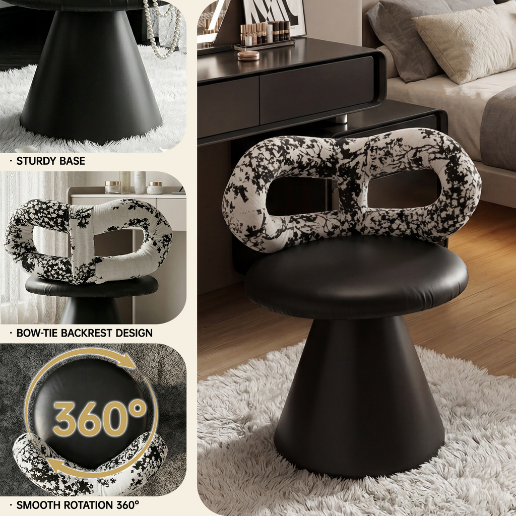 Easthome 360°Swivel Vanity Stool, Stain-Proof, Waterproof Round Bowtie Back Makeup Chair for Bedroom, Living Room, Vanity Room, Study