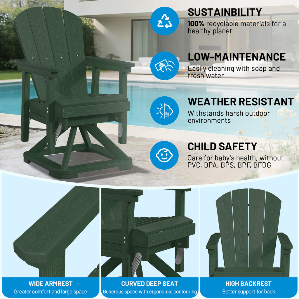 Easthome 360°Swivel Glider Adirondack Chair All-Weather HDPE Outdoor Rocking Chair with Ergonomic Backrest, Outdoor Swivel Rocker for Patio, Porch & Deck