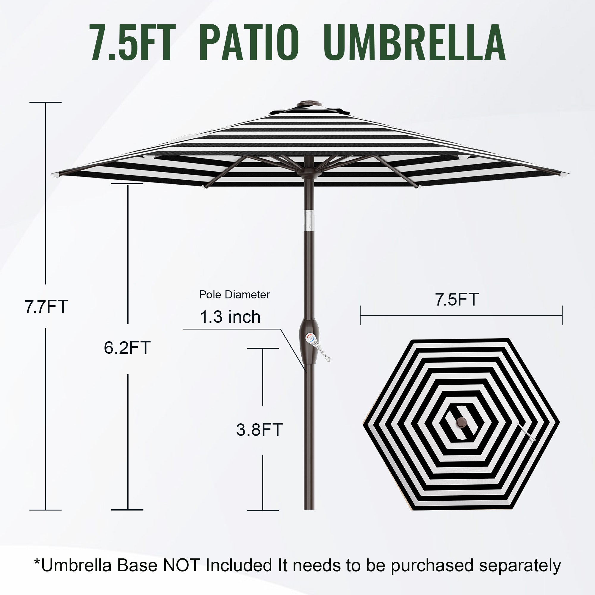 Easthome 7.5' Patio Umbrella Outdoor Table Market Umbrella with Smooth Crank handle, 6 Ribs, Backyard, Poolside, Garden