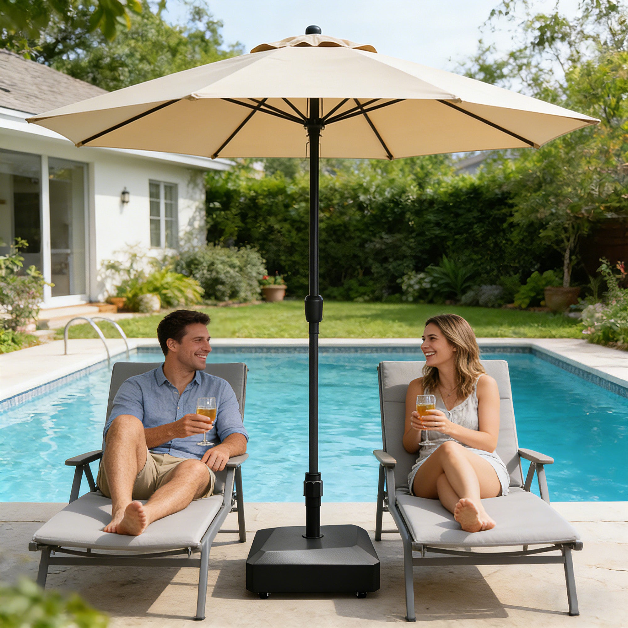 Easthome Heavy Duty Mobile Umbrella Stand with Wheels, Fillable Base Holds 135lbs - Wind Resistant Outdoor Patio Umbrella Holder for Deck, Poolside, Lawn, Garden, Backyard, Market Stall