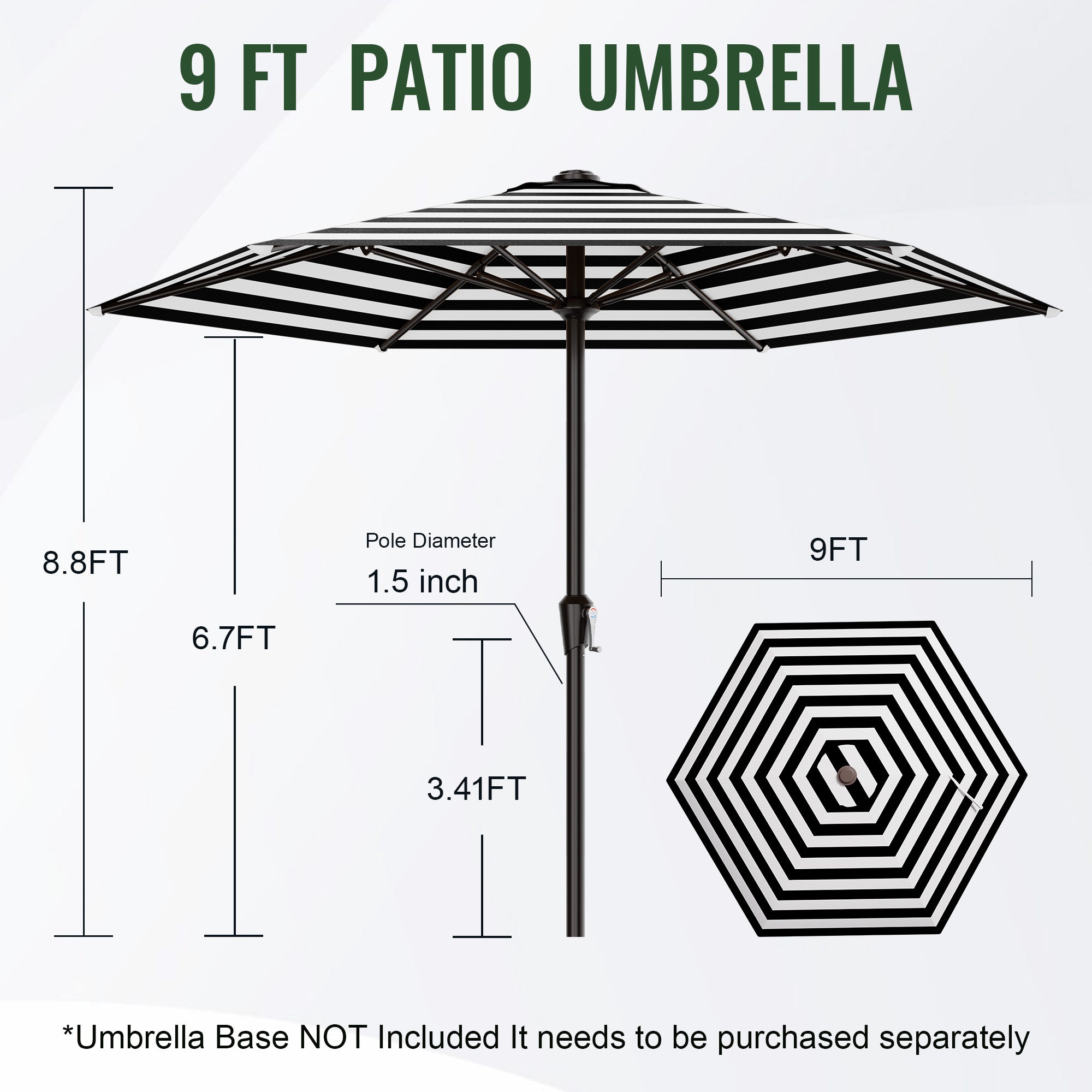 Easthome 9ft Patio Umbrella with Crank Lift System & 6 Sturdy Ribs Waterproof, Patio Table Umbrella Perfect for Poolside, Terrace, Beach and Outdoor Restaurant