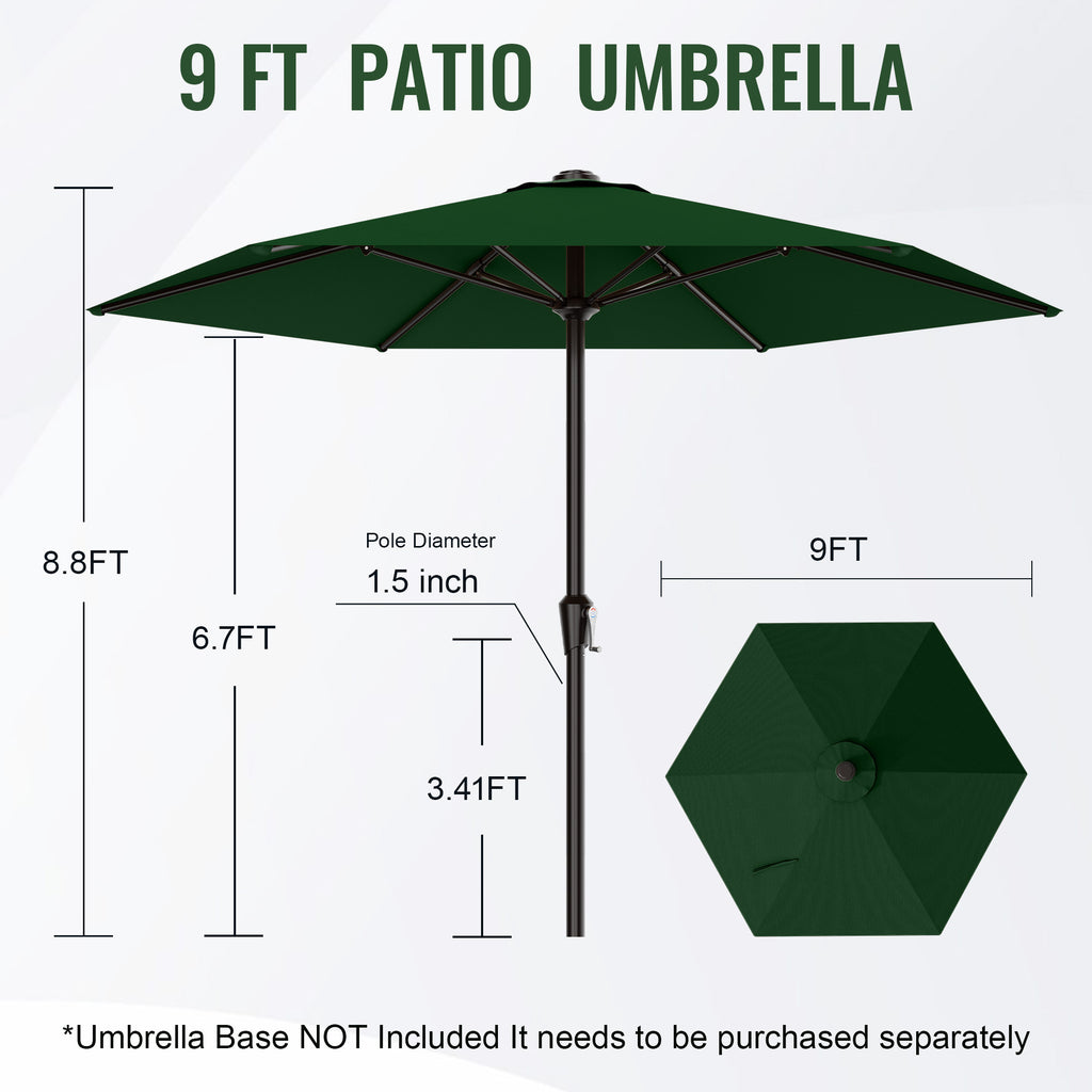 Easthome 9ft Patio Umbrella with Crank Lift System & 6 Sturdy Ribs Waterproof, Patio Table Umbrella Perfect for Poolside, Terrace, Beach and Outdoor Restaurant