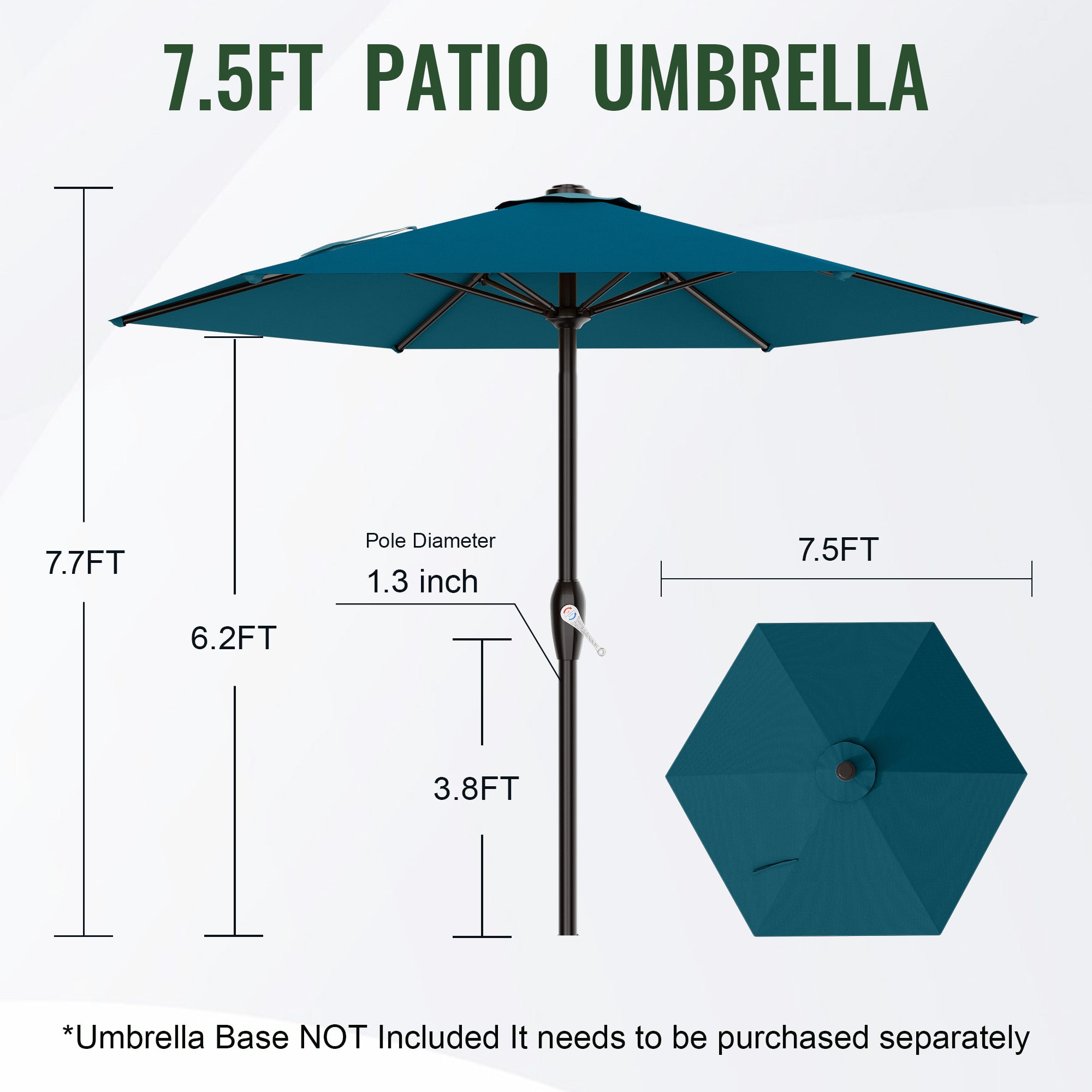 Easthome 7.5' Patio Umbrella Outdoor Table Market Umbrella with Smooth Crank handle, 6 Ribs, Backyard, Poolside, Garden