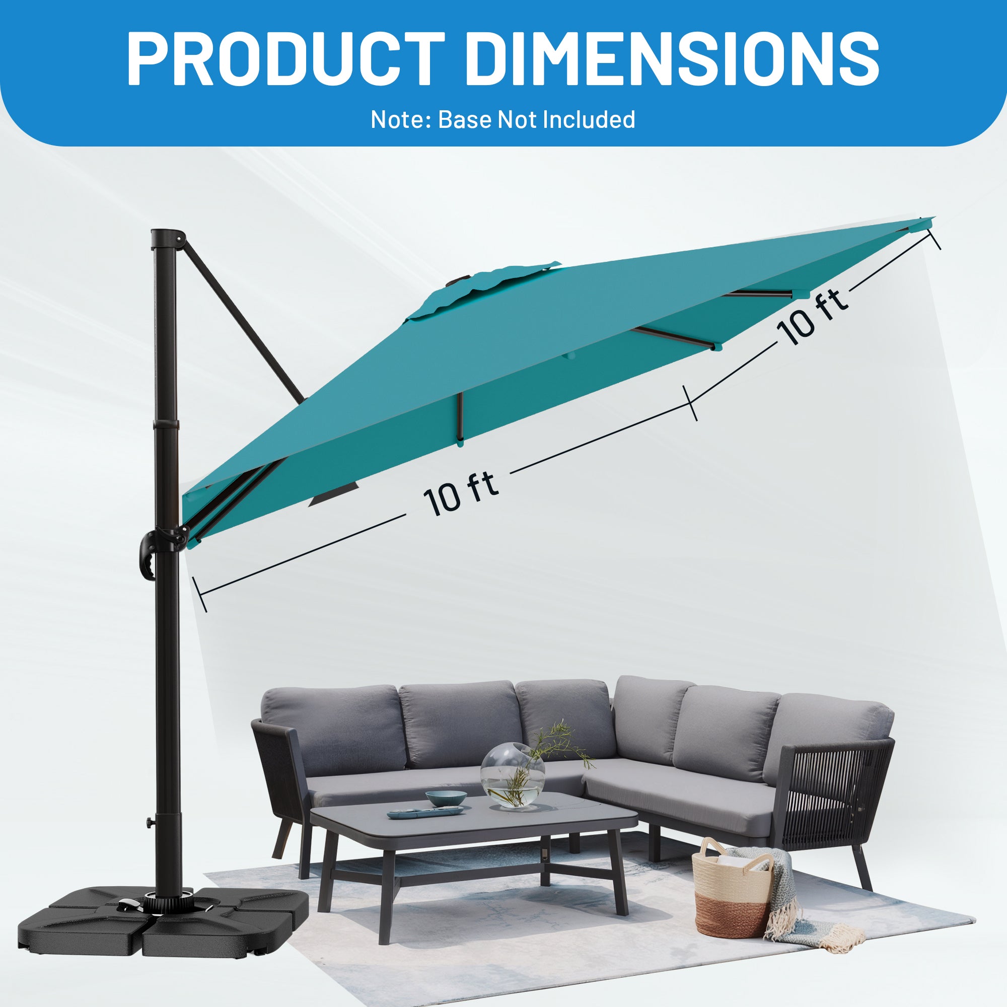 Easthome 10 × 10FT Square Cantilever Patio Umbrella, 360° Rotating Offset Umbrella with Crank, 8 ribs, Outdoor Hanging Roman Umbrella for Garden Deck Backyard
