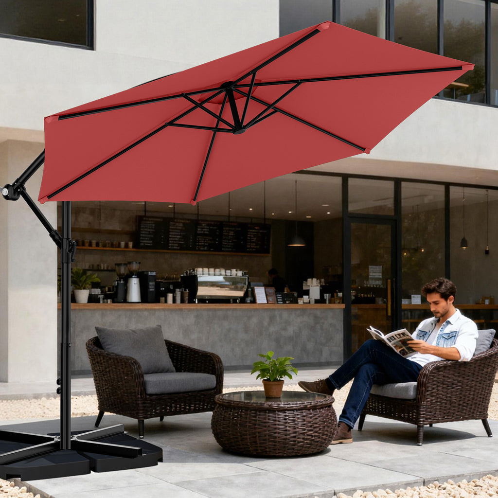 Easthome 10ft Offset Hanging Market Patio Umbrella for Backyard, Poolside, Lawn and Garden w/Easy Tilt Adjustment, Polyester Shade, 6 Ribs