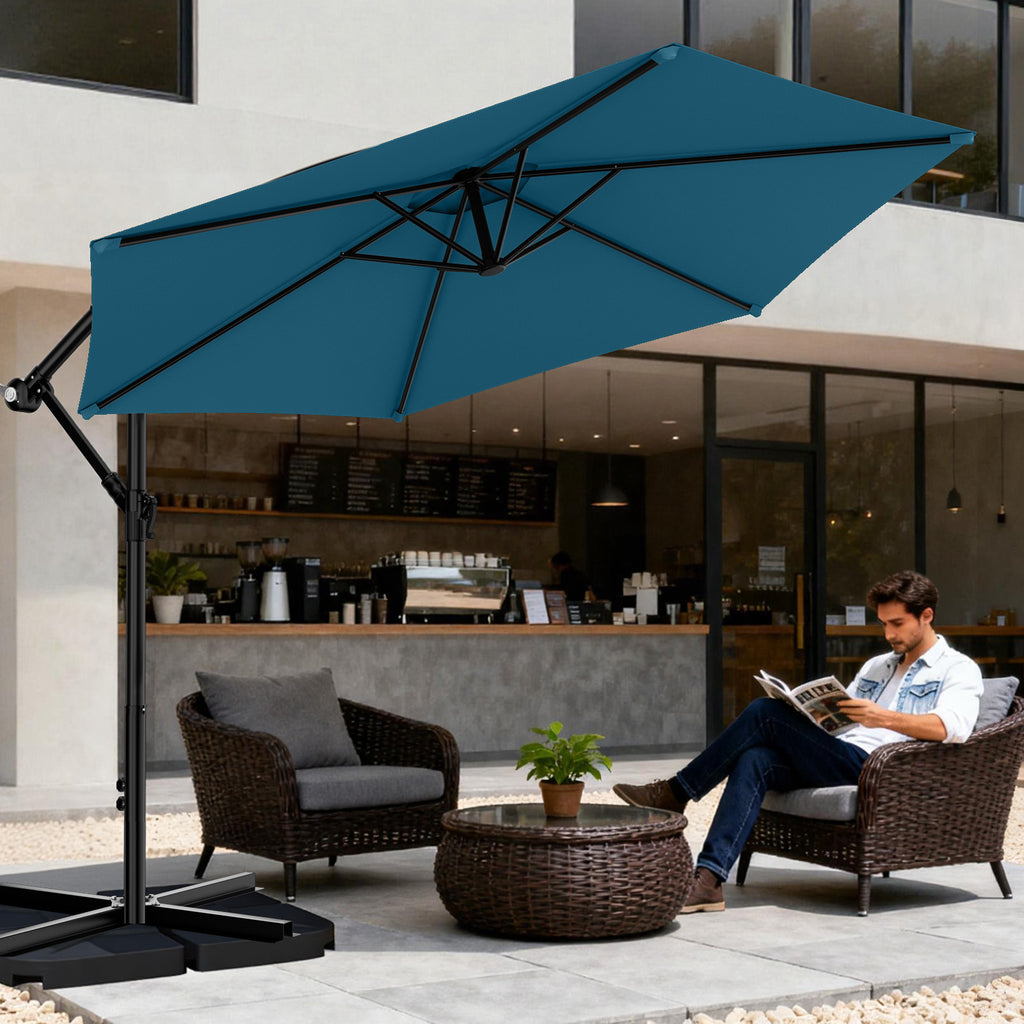 Easthome 10ft Offset Hanging Market Patio Umbrella for Backyard, Poolside, Lawn and Garden w/Easy Tilt Adjustment, Polyester Shade, 6 Ribs