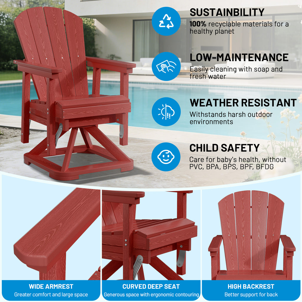 Easthome 360°Swivel Glider Adirondack Chair All-Weather HDPE Outdoor Rocking Chair with Ergonomic Backrest, Outdoor Swivel Rocker for Patio, Porch & Deck