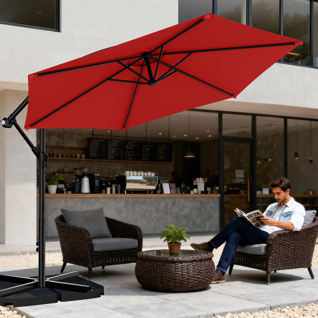 Easthome 10ft Offset Hanging Market Patio Umbrella for Backyard, Poolside, Lawn and Garden w/Easy Tilt Adjustment, Polyester Shade, 6 Ribs