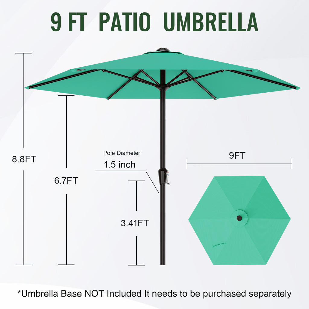 Easthome 9ft Patio Umbrella with Crank Lift System & 6 Sturdy Ribs Waterproof, Patio Table Umbrella Perfect for Poolside, Terrace, Beach and Outdoor Restaurant