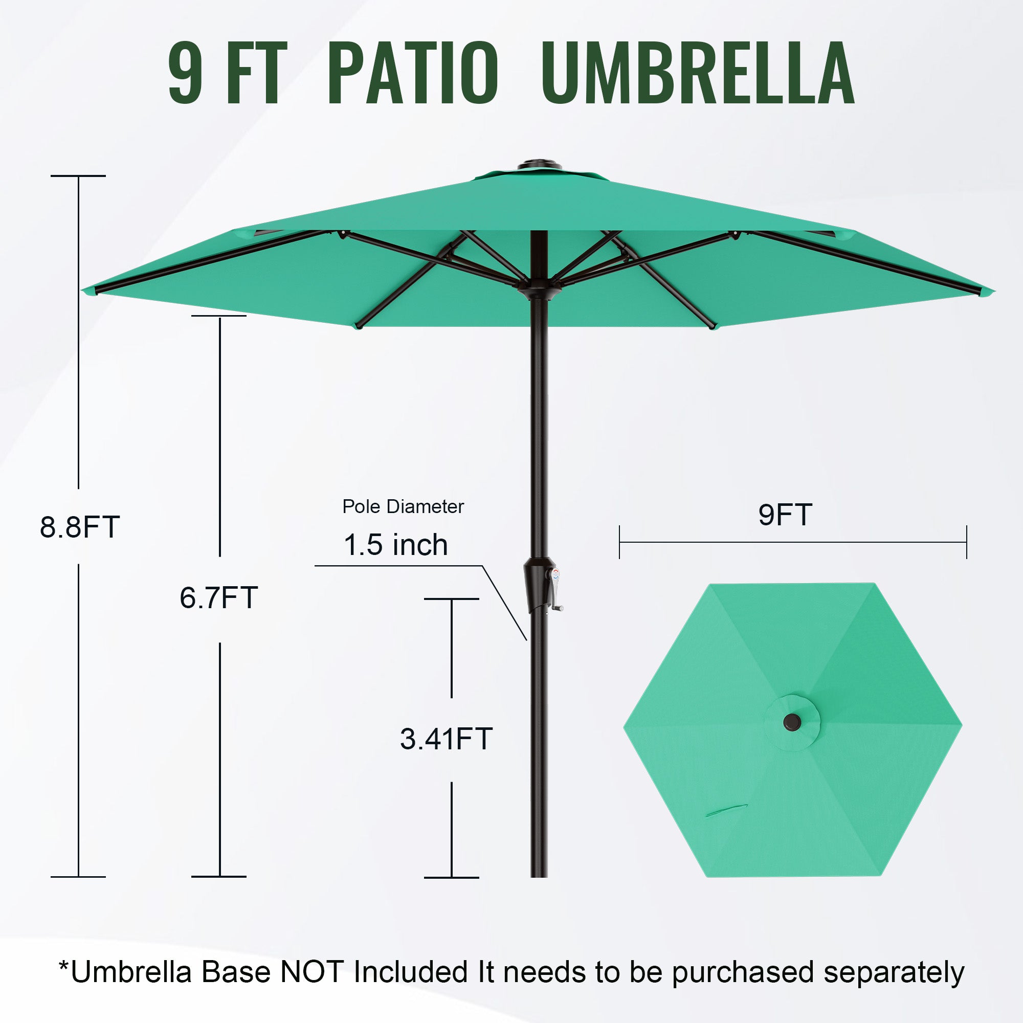 Easthome 9ft Patio Umbrella with Crank Lift System & 6 Sturdy Ribs Waterproof, Patio Table Umbrella Perfect for Poolside, Terrace, Beach and Outdoor Restaurant