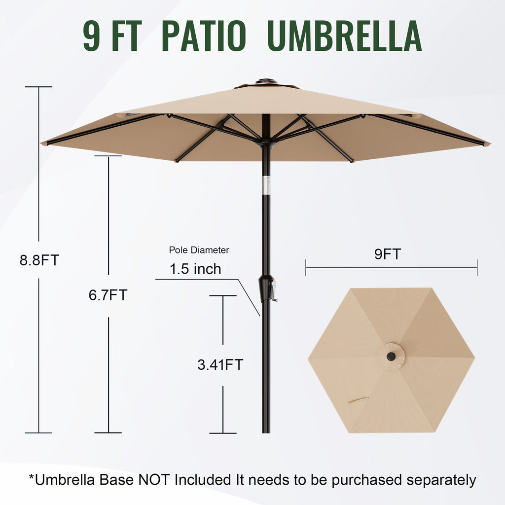 Easthome 9ft Patio Umbrella with Crank Lift System & 6 Sturdy Ribs Waterproof, Patio Table Umbrella Perfect for Poolside, Terrace, Beach and Outdoor Restaurant