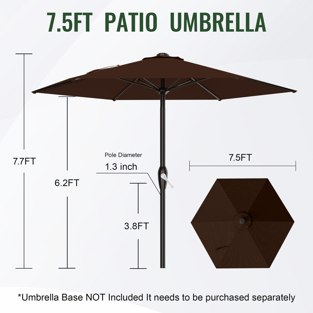 Easthome 7.5' Patio Umbrella Outdoor Table Market Umbrella with Smooth Crank handle, 6 Ribs, Backyard, Poolside, Garden