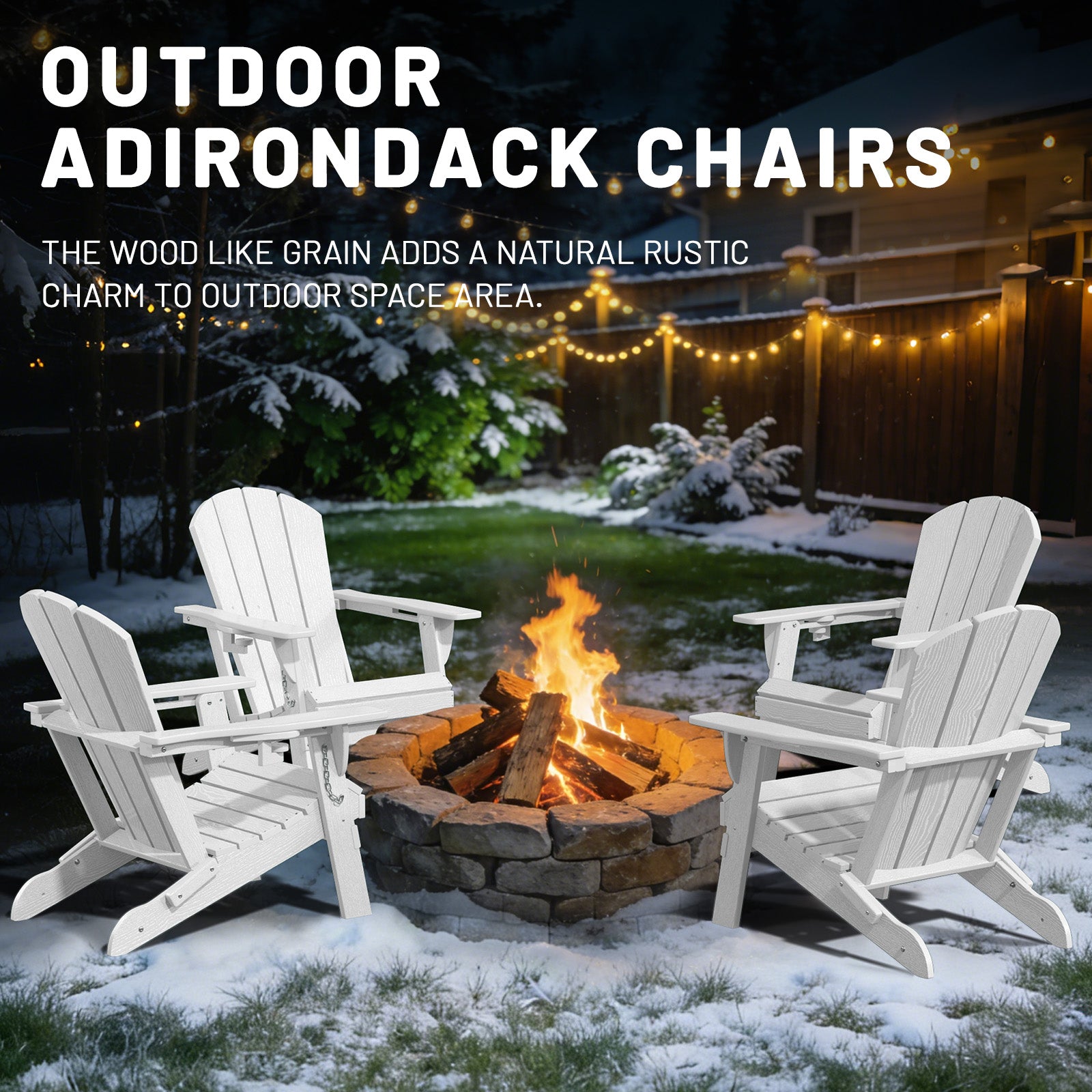 Easthome Adirondack Chair, HDPE All-Weather Outdoor Patio Lounge Chair with Cup Holder & 380lb Capacity for Deck, Garden, Poolside, Backyard