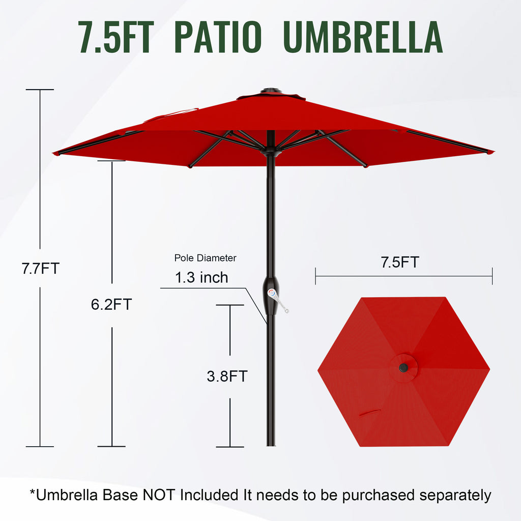 Easthome 7.5' Patio Umbrella Outdoor Table Market Umbrella with Smooth Crank handle, 6 Ribs, Backyard, Poolside, Garden