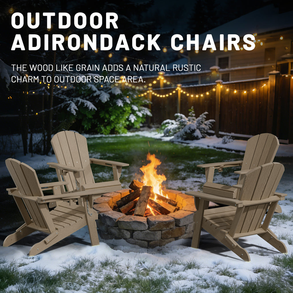Easthome Adirondack Chair, HDPE All-Weather Outdoor Patio Lounge Chair with Cup Holder & 380lb Capacity for Deck, Garden, Poolside, Backyard