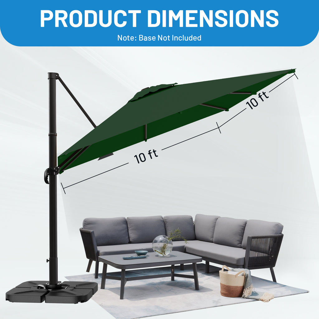 Easthome 10 × 10FT Square Cantilever Patio Umbrella, 360° Rotating Offset Umbrella with Crank, 8 ribs, Outdoor Hanging Roman Umbrella for Garden Deck Backyard
