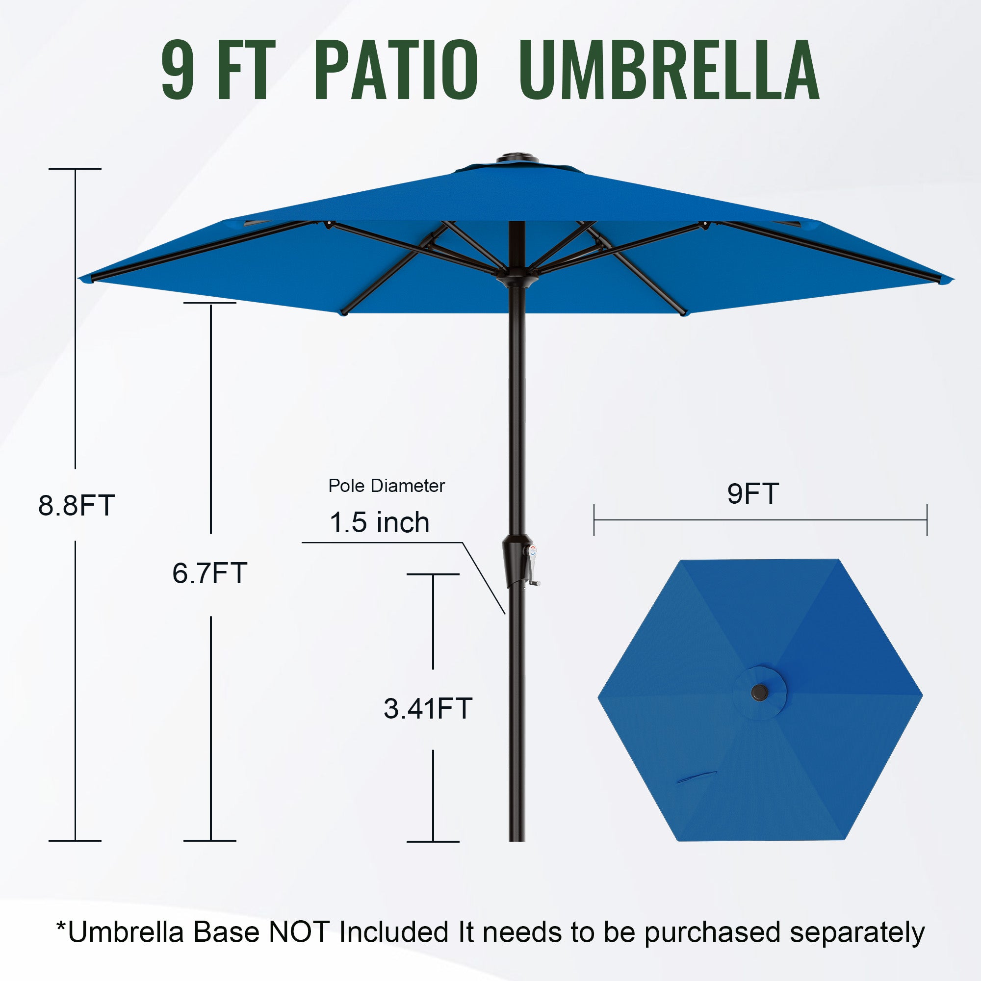 Easthome 9ft Patio Umbrella with Crank Lift System & 6 Sturdy Ribs Waterproof, Patio Table Umbrella Perfect for Poolside, Terrace, Beach and Outdoor Restaurant
