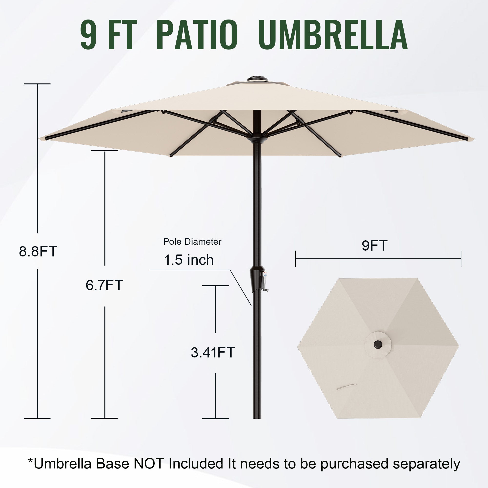 Easthome 9ft Patio Umbrella with Crank Lift System & 6 Sturdy Ribs Waterproof, Patio Table Umbrella Perfect for Poolside, Terrace, Beach and Outdoor Restaurant