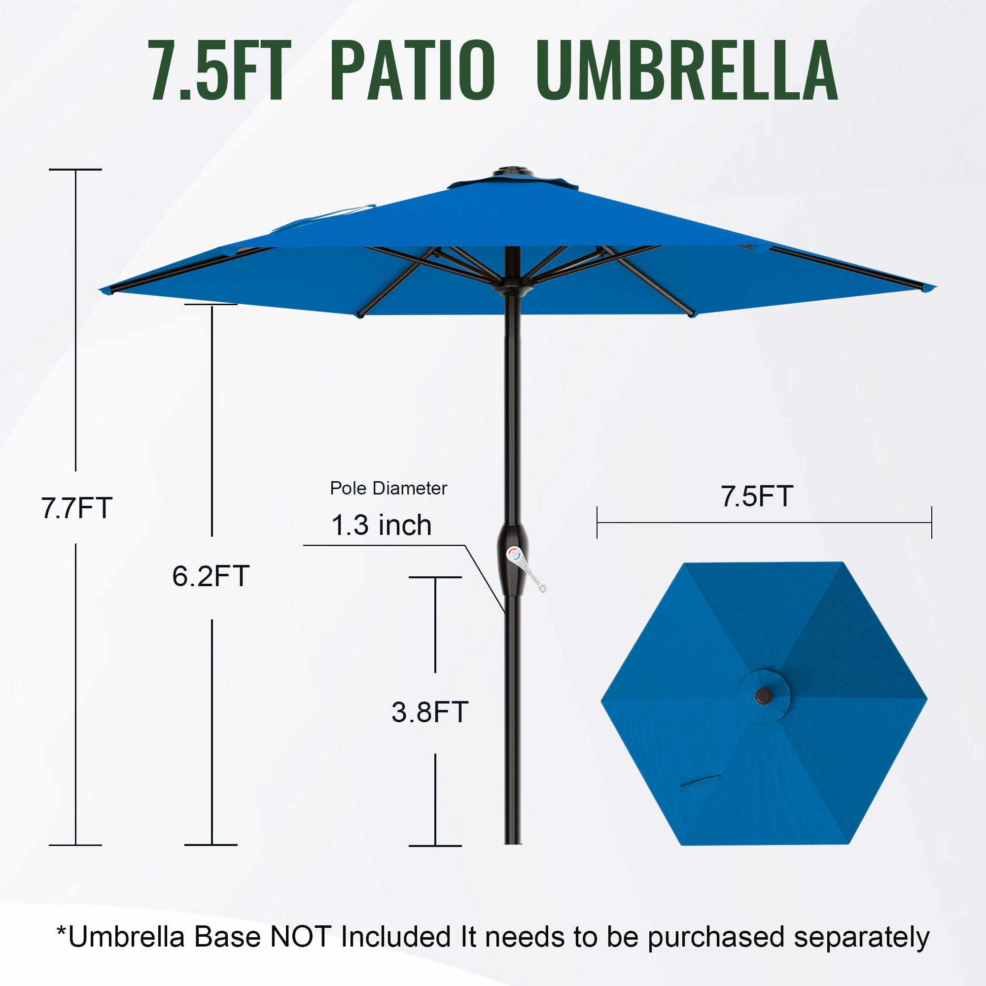 Easthome 7.5' Patio Umbrella Outdoor Table Market Umbrella with Smooth Crank handle, 6 Ribs, Backyard, Poolside, Garden