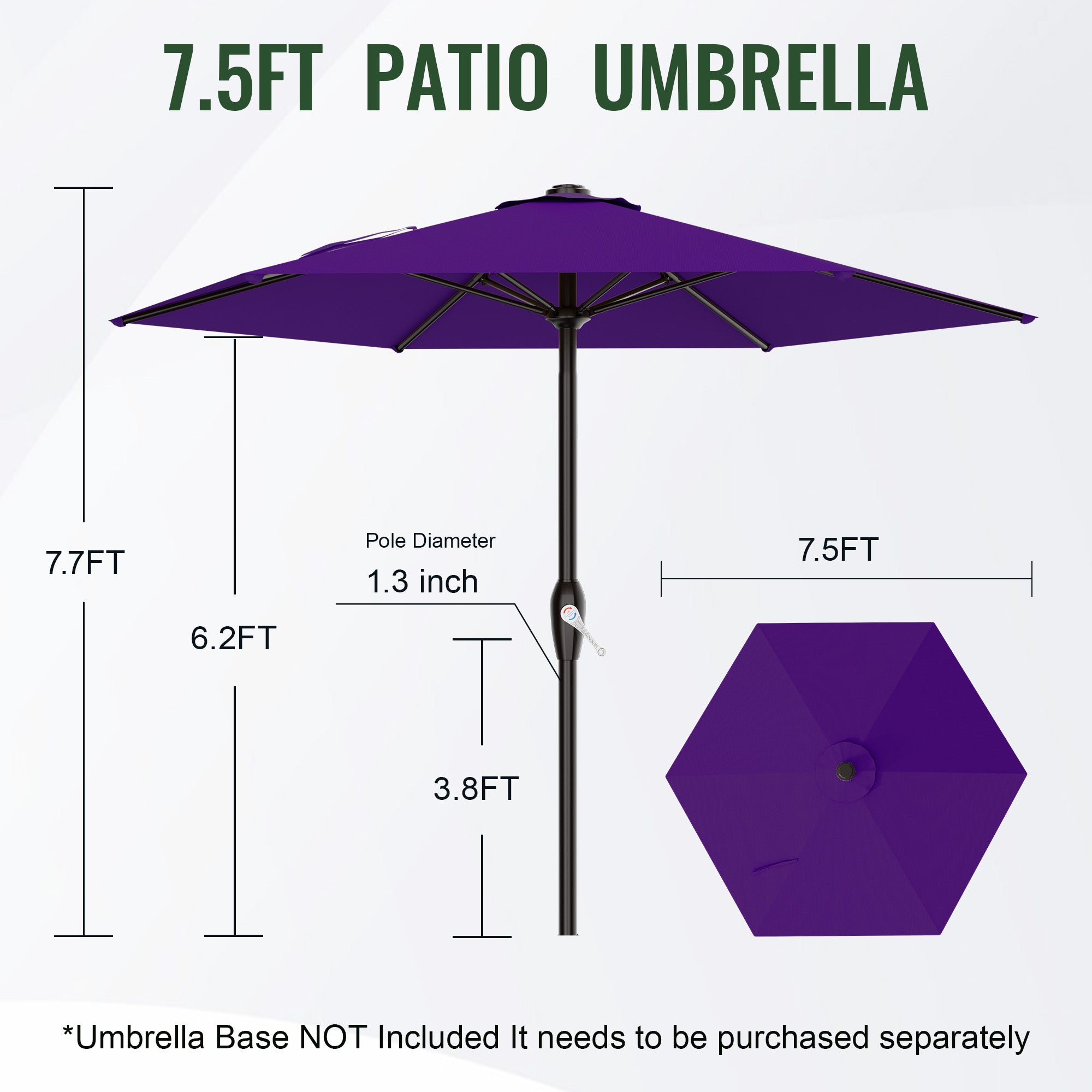 Easthome 7.5' Patio Umbrella Outdoor Table Market Umbrella with Smooth Crank handle, 6 Ribs, Backyard, Poolside, Garden