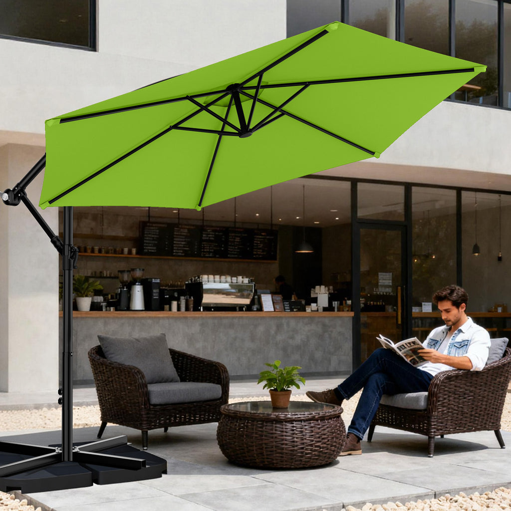 Easthome 10ft Offset Hanging Market Patio Umbrella for Backyard, Poolside, Lawn and Garden w/Easy Tilt Adjustment, Polyester Shade, 6 Ribs