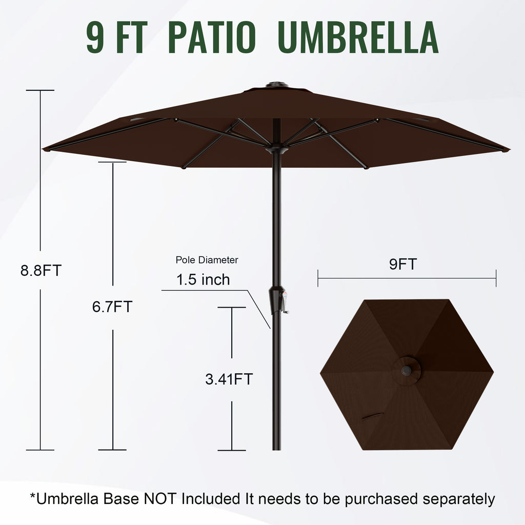 Easthome 9ft Patio Umbrella with Crank Lift System & 6 Sturdy Ribs Waterproof, Patio Table Umbrella Perfect for Poolside, Terrace, Beach and Outdoor Restaurant