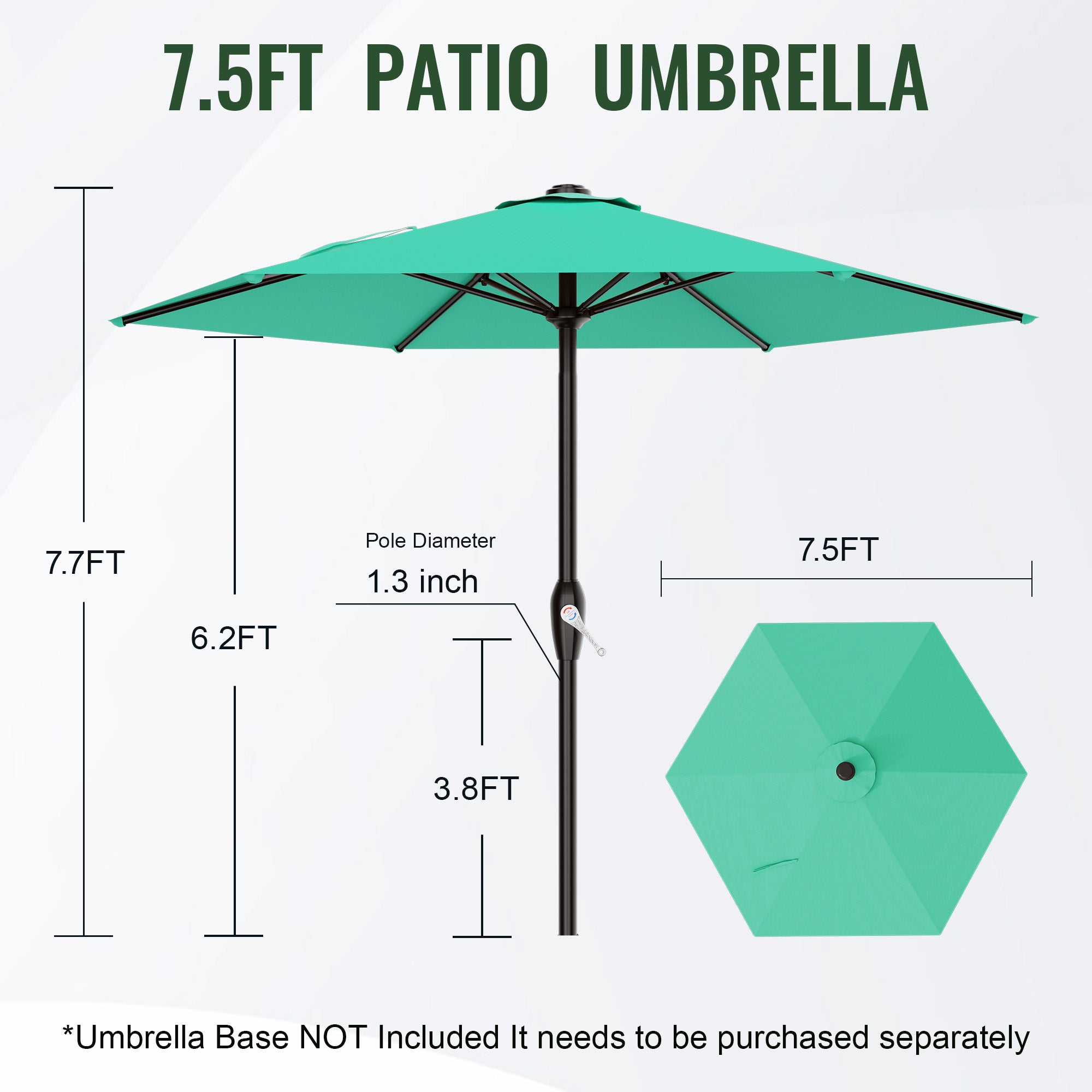 Easthome 7.5' Patio Umbrella Outdoor Table Market Umbrella with Smooth Crank handle, 6 Ribs, Backyard, Poolside, Garden