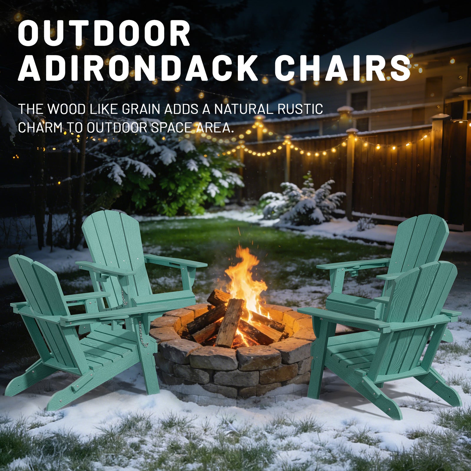 Easthome Adirondack Chair, HDPE All-Weather Outdoor Patio Lounge Chair with Cup Holder & 380lb Capacity for Deck, Garden, Poolside, Backyard