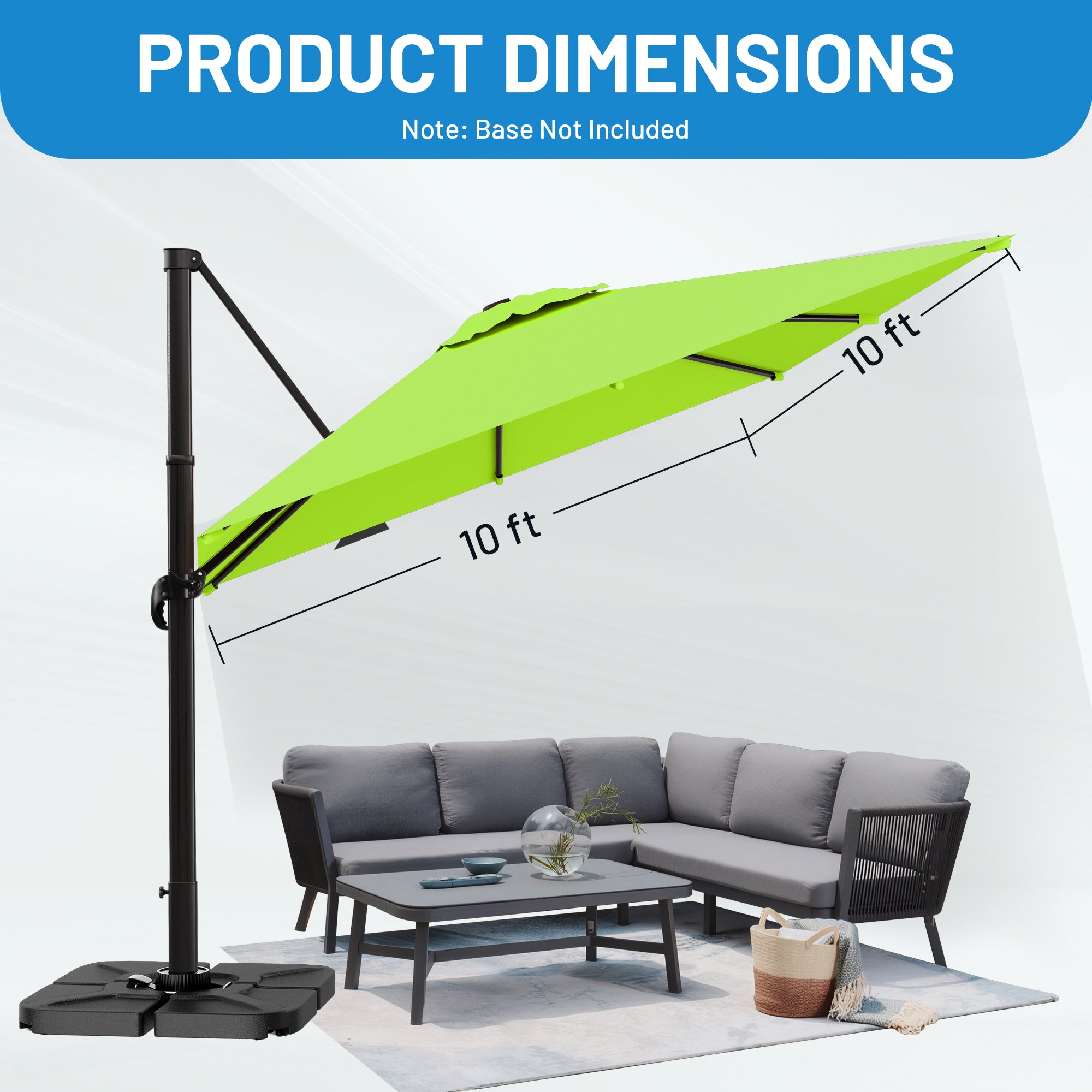 Easthome 10 × 10FT Square Cantilever Patio Umbrella, 360° Rotating Offset Umbrella with Crank, 8 ribs, Outdoor Hanging Roman Umbrella for Garden Deck Backyard