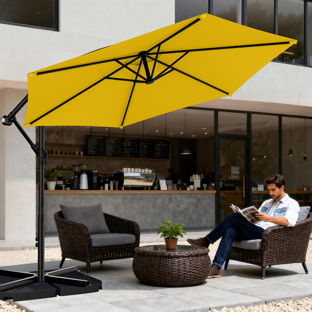 Easthome 10ft Offset Hanging Market Patio Umbrella for Backyard, Poolside, Lawn and Garden w/Easy Tilt Adjustment, Polyester Shade, 6 Ribs