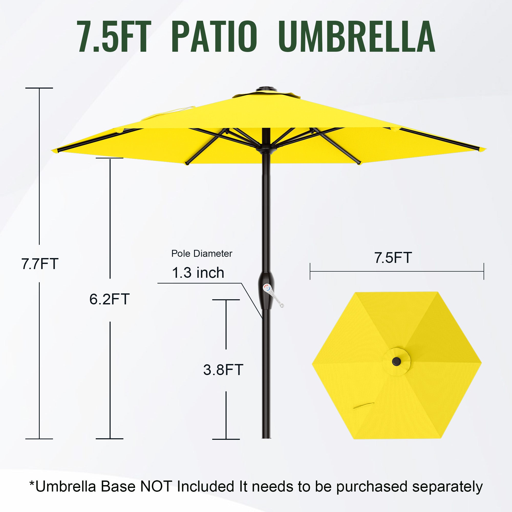 Easthome 7.5' Patio Umbrella Outdoor Table Market Umbrella with Smooth Crank handle, 6 Ribs, Backyard, Poolside, Garden