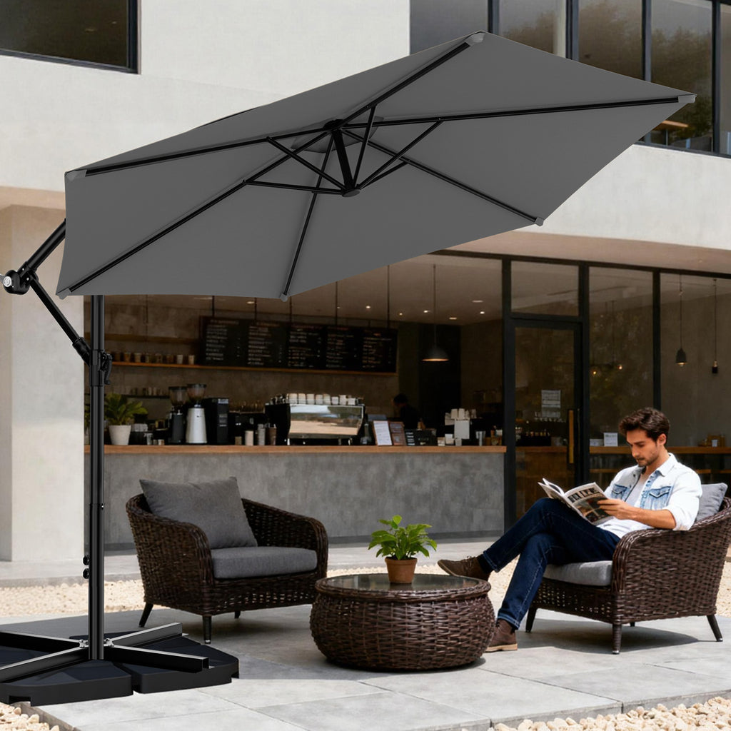 Easthome 10ft Offset Hanging Market Patio Umbrella for Backyard, Poolside, Lawn and Garden w/Easy Tilt Adjustment, Polyester Shade, 6 Ribs
