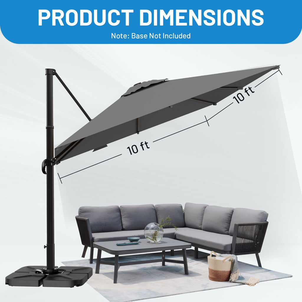 Easthome 10 × 10FT Square Cantilever Patio Umbrella, 360° Rotating Offset Umbrella with Crank, 8 ribs, Outdoor Hanging Roman Umbrella for Garden Deck Backyard