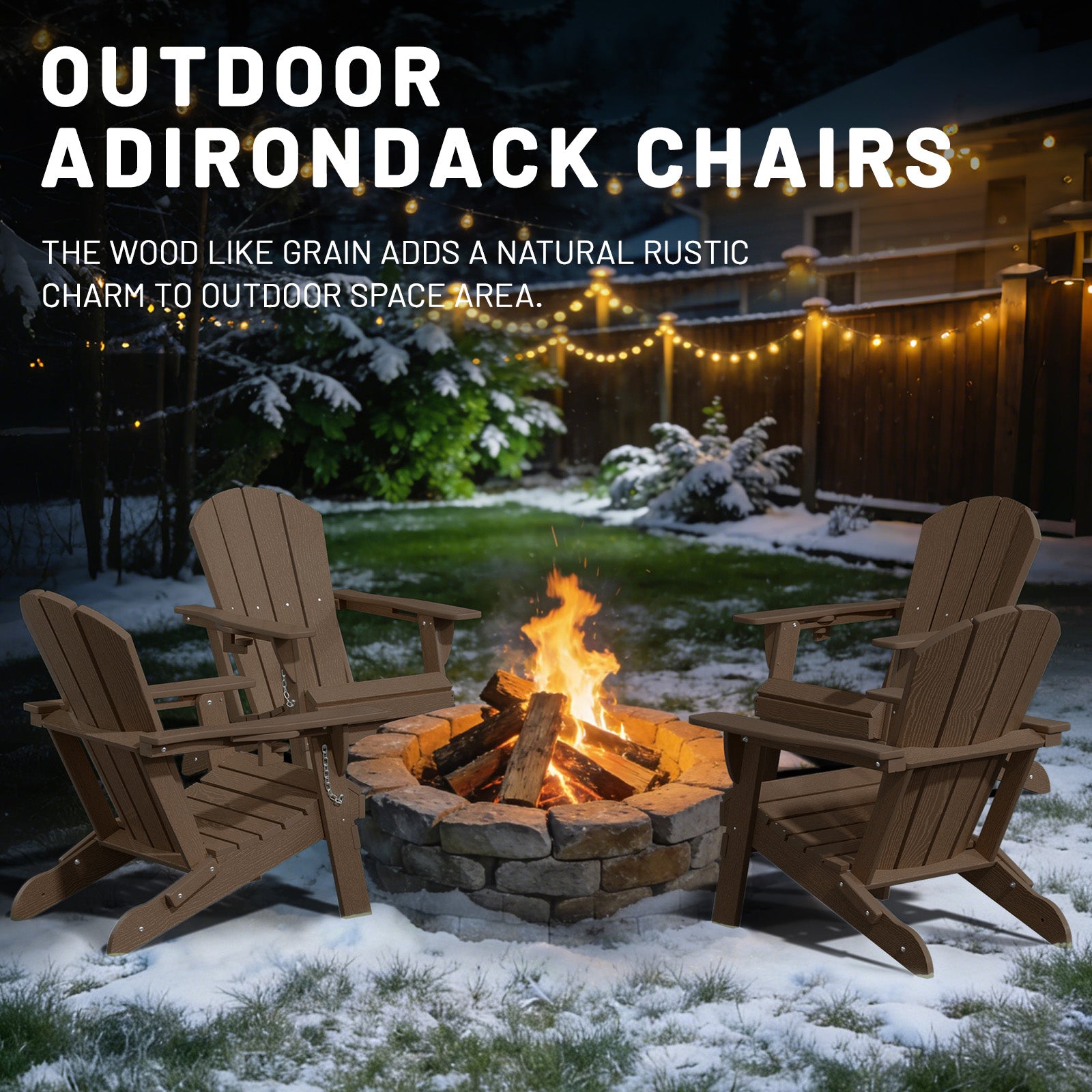 Easthome Adirondack Chair, HDPE All-Weather Outdoor Patio Lounge Chair with Cup Holder & 380lb Capacity for Deck, Garden, Poolside, Backyard