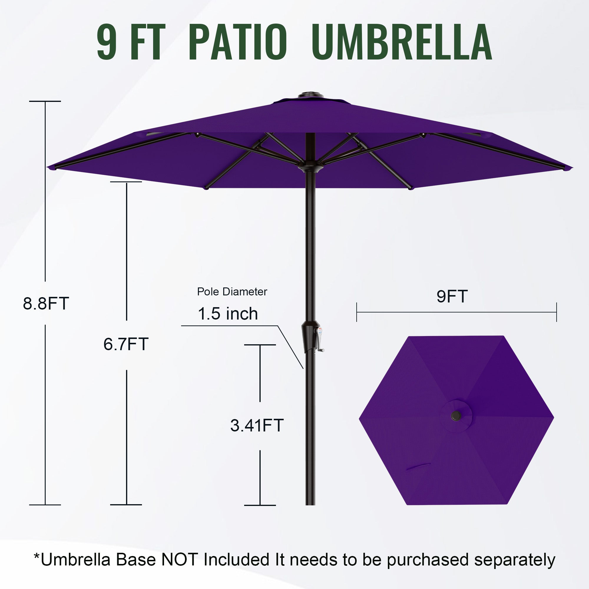 Easthome 9ft Patio Umbrella with Crank Lift System & 6 Sturdy Ribs Waterproof, Patio Table Umbrella Perfect for Poolside, Terrace, Beach and Outdoor Restaurant