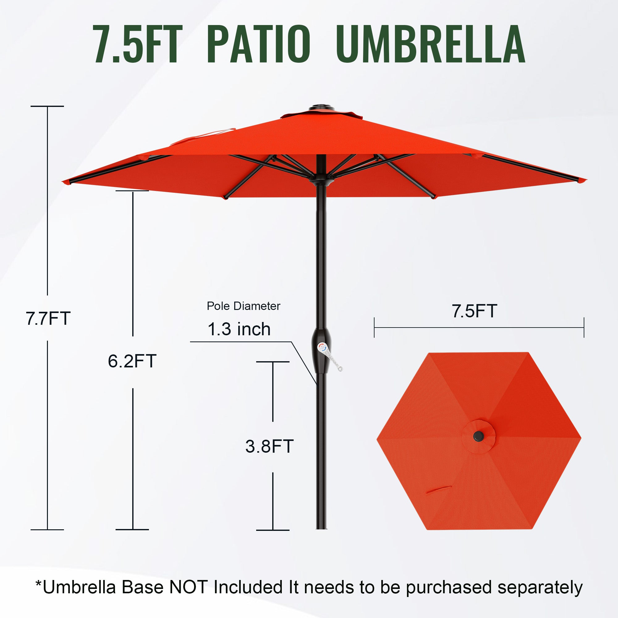 Easthome 7.5' Patio Umbrella Outdoor Table Market Umbrella with Smooth Crank handle, 6 Ribs, Backyard, Poolside, Garden
