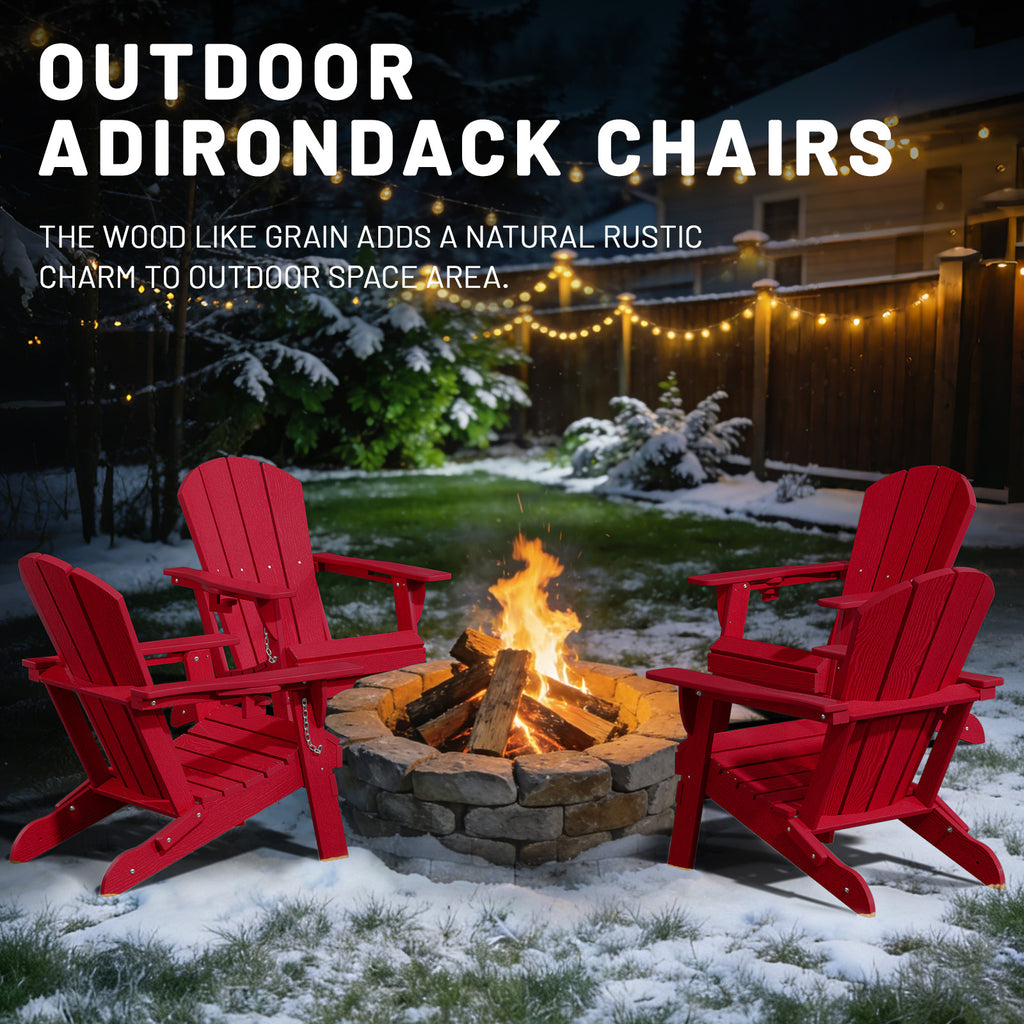 Easthome Adirondack Chair, HDPE All-Weather Outdoor Patio Lounge Chair with Cup Holder & 380lb Capacity for Deck, Garden, Poolside, Backyard