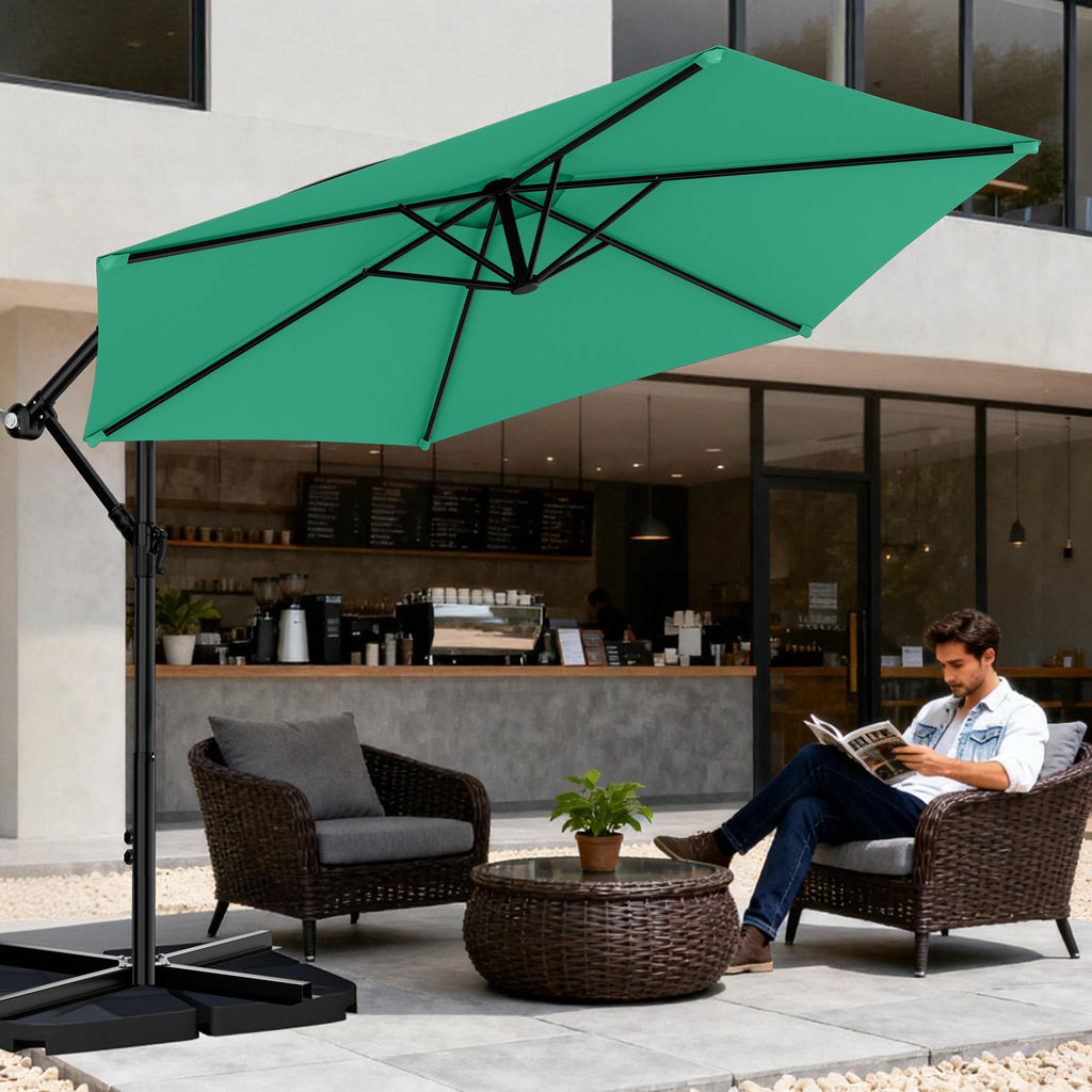 Easthome 10ft Offset Hanging Market Patio Umbrella for Backyard, Poolside, Lawn and Garden w/Easy Tilt Adjustment, Polyester Shade, 6 Ribs