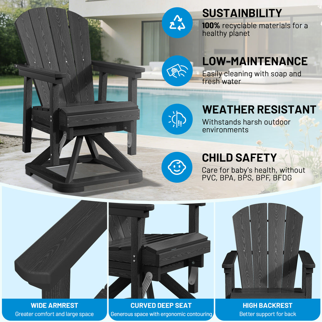 Easthome 360°Swivel Glider Adirondack Chair All-Weather HDPE Outdoor Rocking Chair with Ergonomic Backrest, Outdoor Swivel Rocker for Patio, Porch & Deck