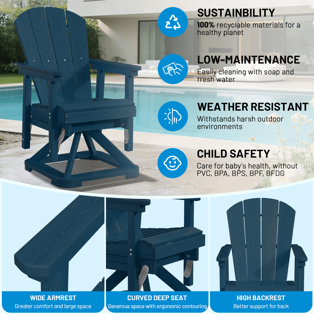Easthome 360°Swivel Glider Adirondack Chair All-Weather HDPE Outdoor Rocking Chair with Ergonomic Backrest, Outdoor Swivel Rocker for Patio, Porch & Deck